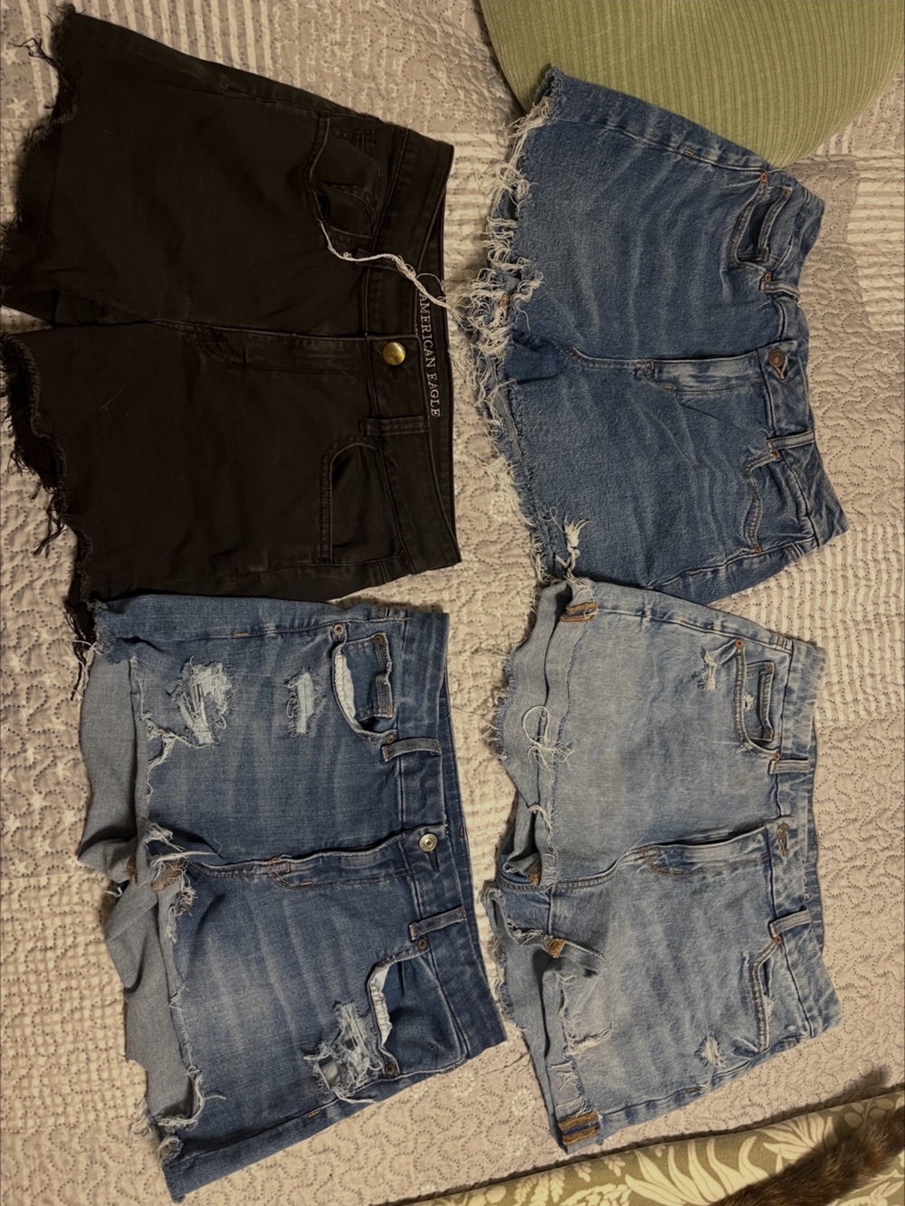 Mixed Denim and Black Distressed Shorts Set